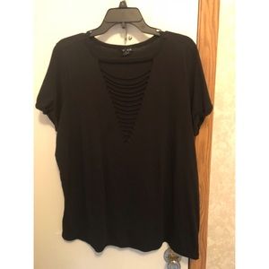 TORRID Black Tee With Slashed V-Neck